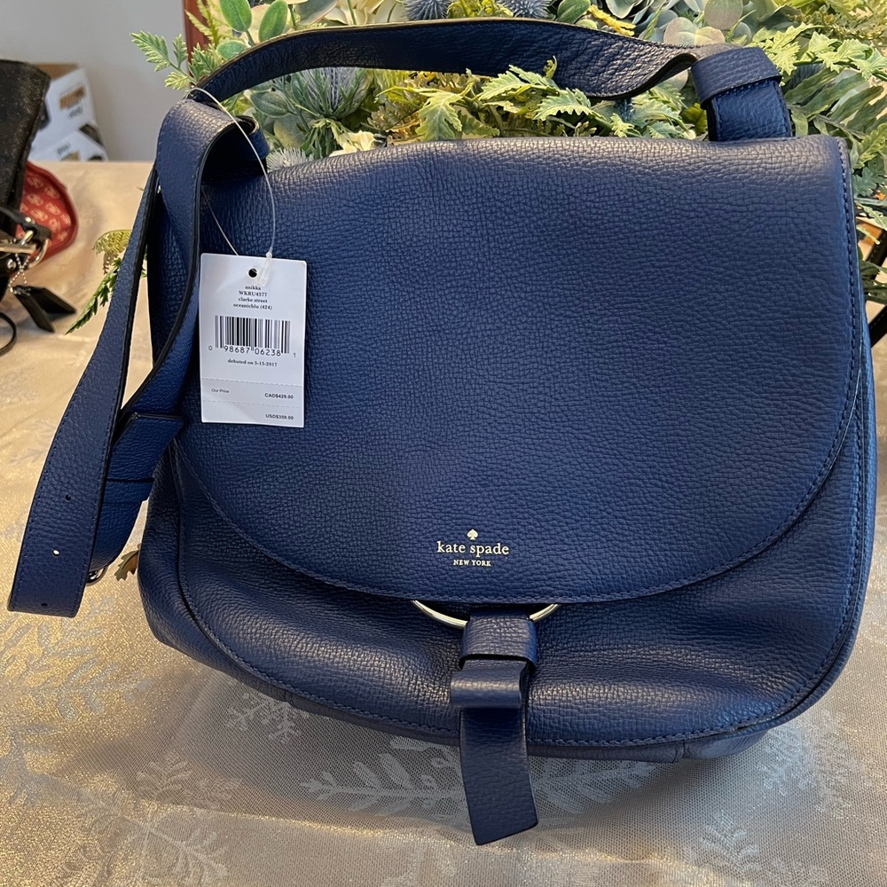 NWT Kate Spade blue pebble leather shoulder bag